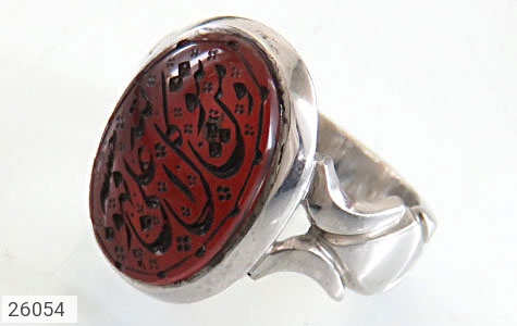 انگشتر نقره عقیق یمنی قرمز مذهبی مردانه دست ساز [و من یتوکل علی الله فهو حسبه] - 26054